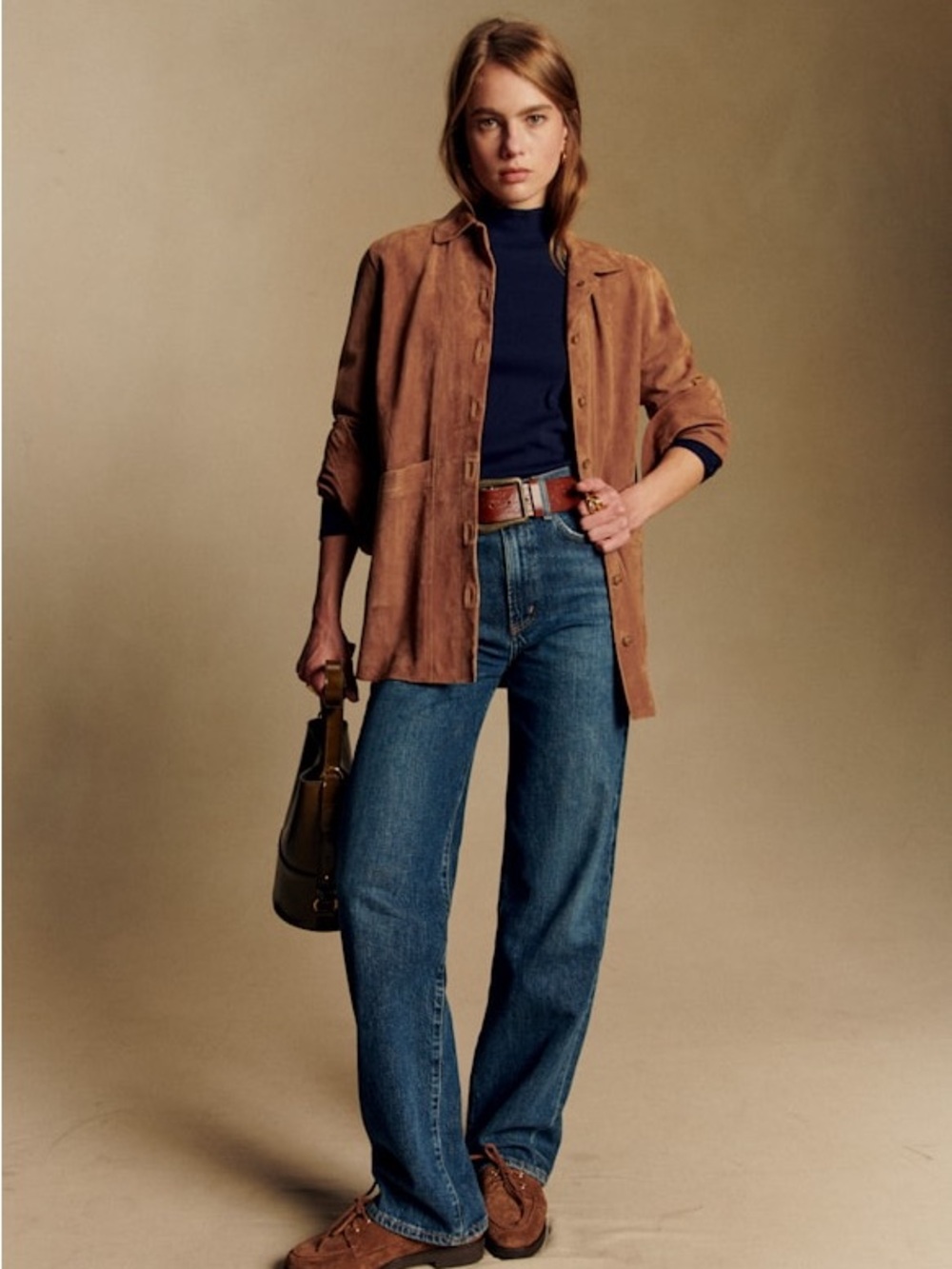 Sezane Will Camel Suede Jacket S